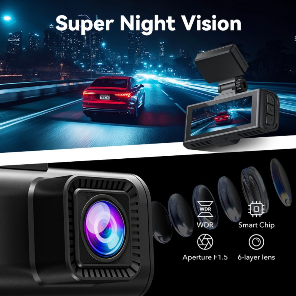 Dash Cam Front and Rear, Dash Cam 4K with Wifi & GPS, 4K/2.5K Front+1080P Rear Dashcam, Dash Camera with Night Vision, 3.18'' LCD Screen, Loop Recording, Black