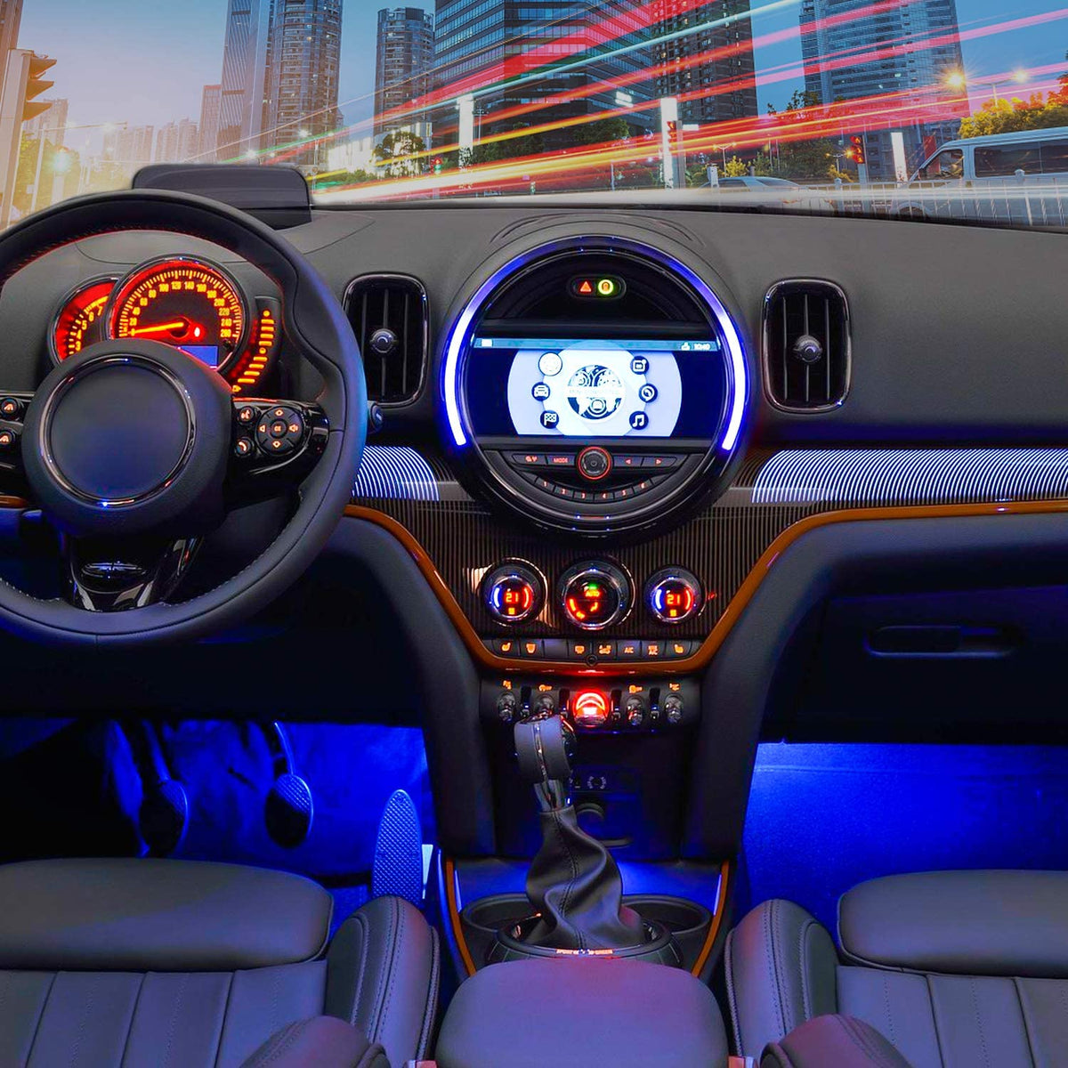 4PCS Car USB Interior Lights RGB Remote Control | 48LED 5V DC Multicolor Music Car Neon Accent Light Strips under Dash Lighting Kit with Sound Active Function