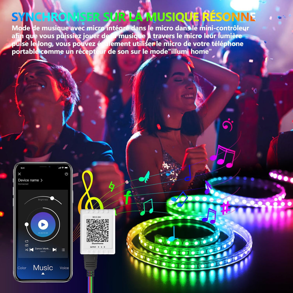 Led Lights for Bedroom 100Ft Music Sync Color Changing Led Strip Lights Smart with Remote and App Control Built-In Mic for Party Home Room Decor Luces LED Para Cuarto
