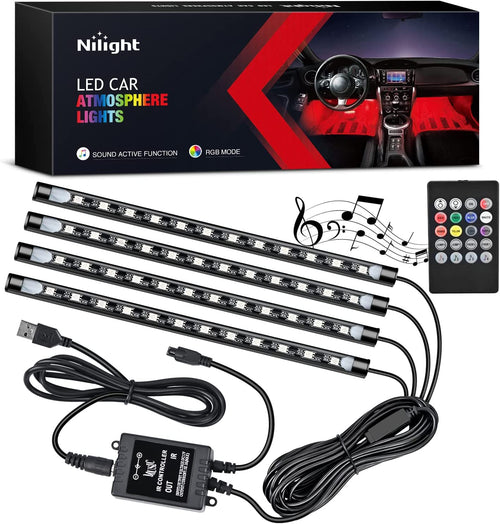 4PCS Car USB Interior Lights RGB Remote Control | 48LED 5V DC Multicolor Music Car Neon Accent Light Strips under Dash Lighting Kit with Sound Active Function
