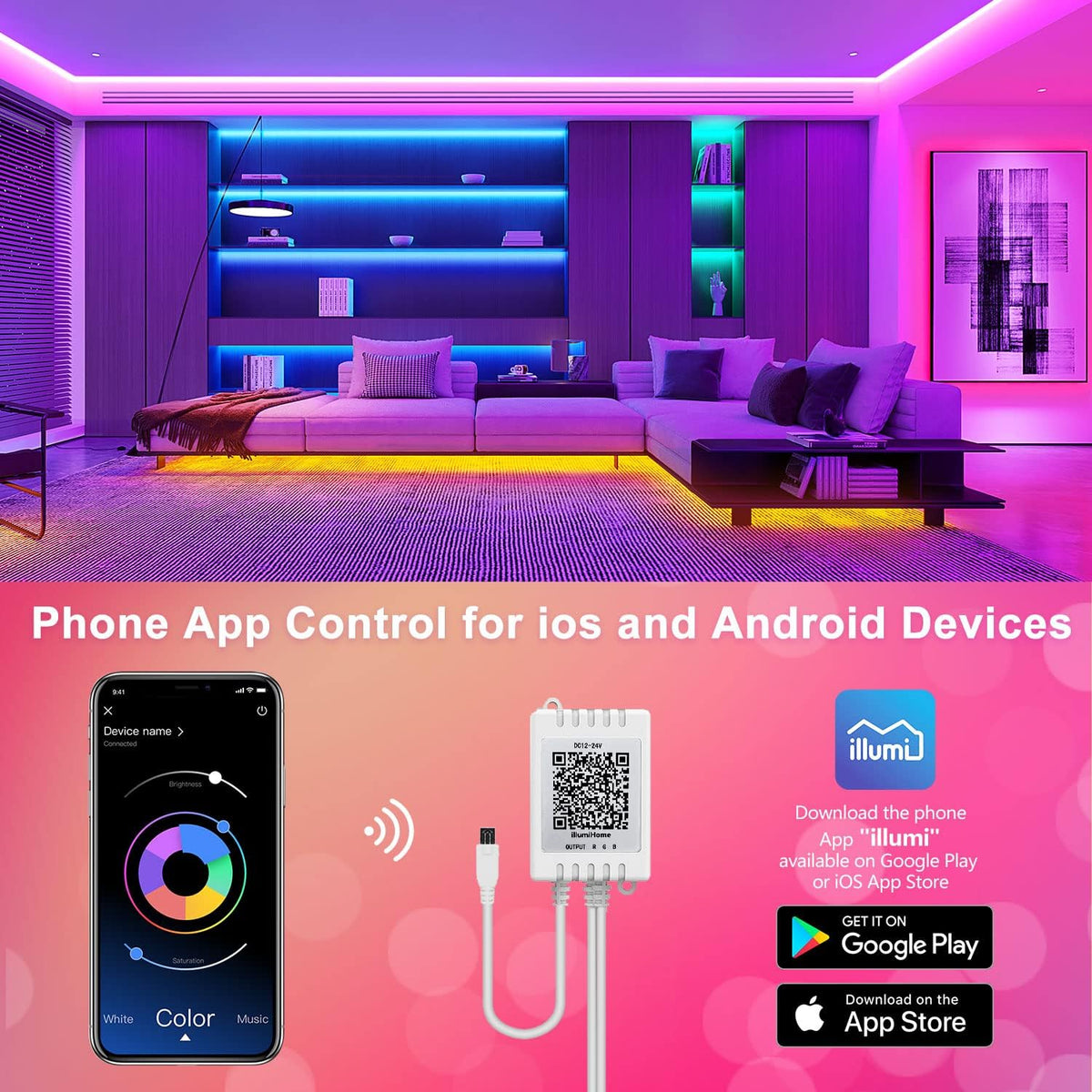 Led Lights for Bedroom 100Ft Music Sync Color Changing Led Strip Lights Smart with Remote and App Control Built-In Mic for Party Home Room Decor Luces LED Para Cuarto